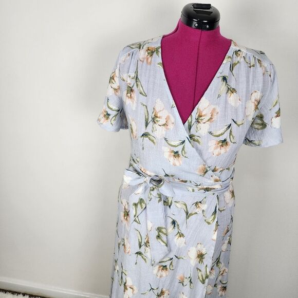 Promesa High-low Wrap Dress Light Blue Floral Asymmetrical Spring Summer Sz M - Picture 16 of 16